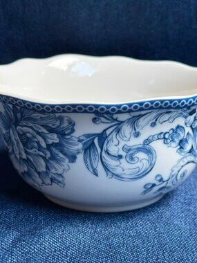 222 Fifth Adelaide Blue Porcelain Soup Cereal Bowl Scalloped Rim